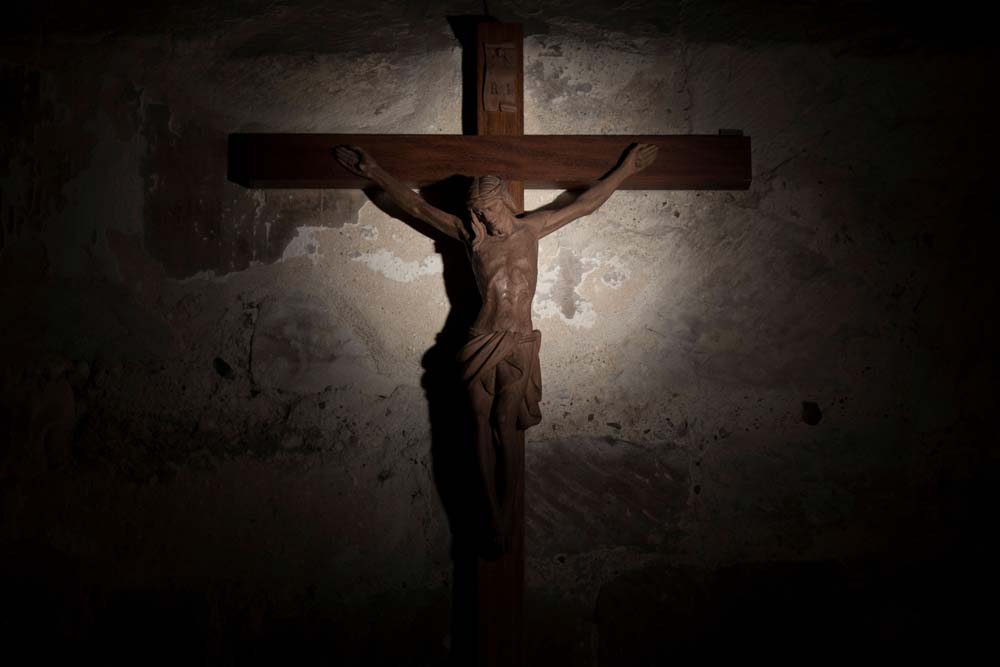 A cross with an an effigy of Jesus place on it